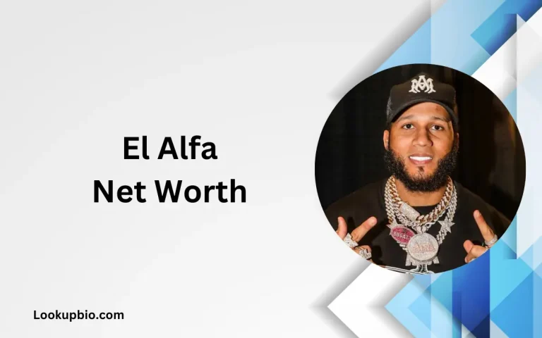 El Alfa performing on stage, wearing a vibrant outfit and holding a microphone, surrounded by a lively crowd.